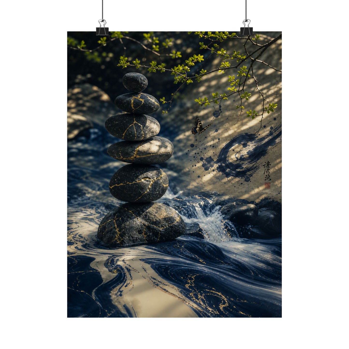 River Stones Wall Art Print | Spring Kintsugi Broken Beauty Art