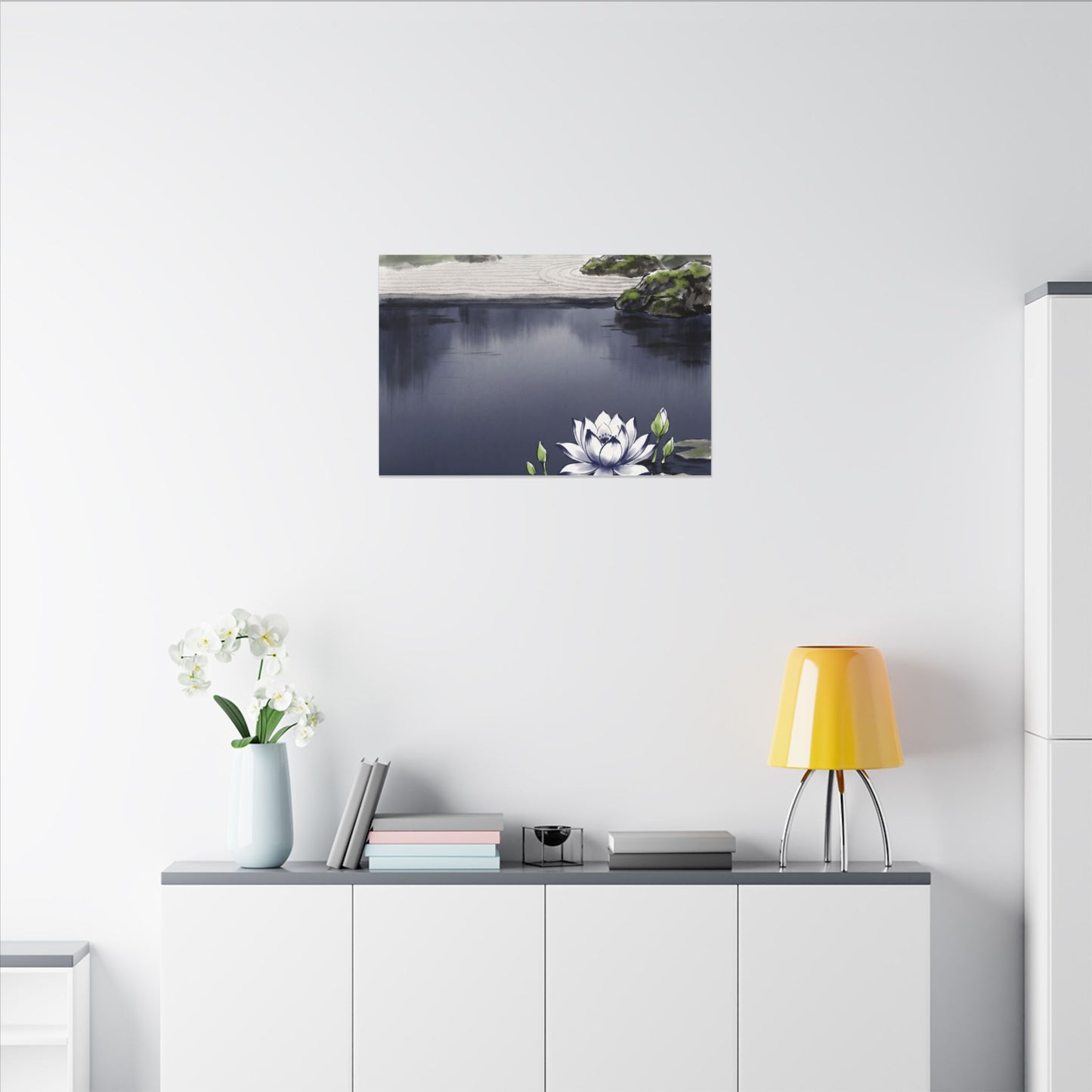 Lotus Flower Karesansui Canvas Art | Tranquil Zen Art