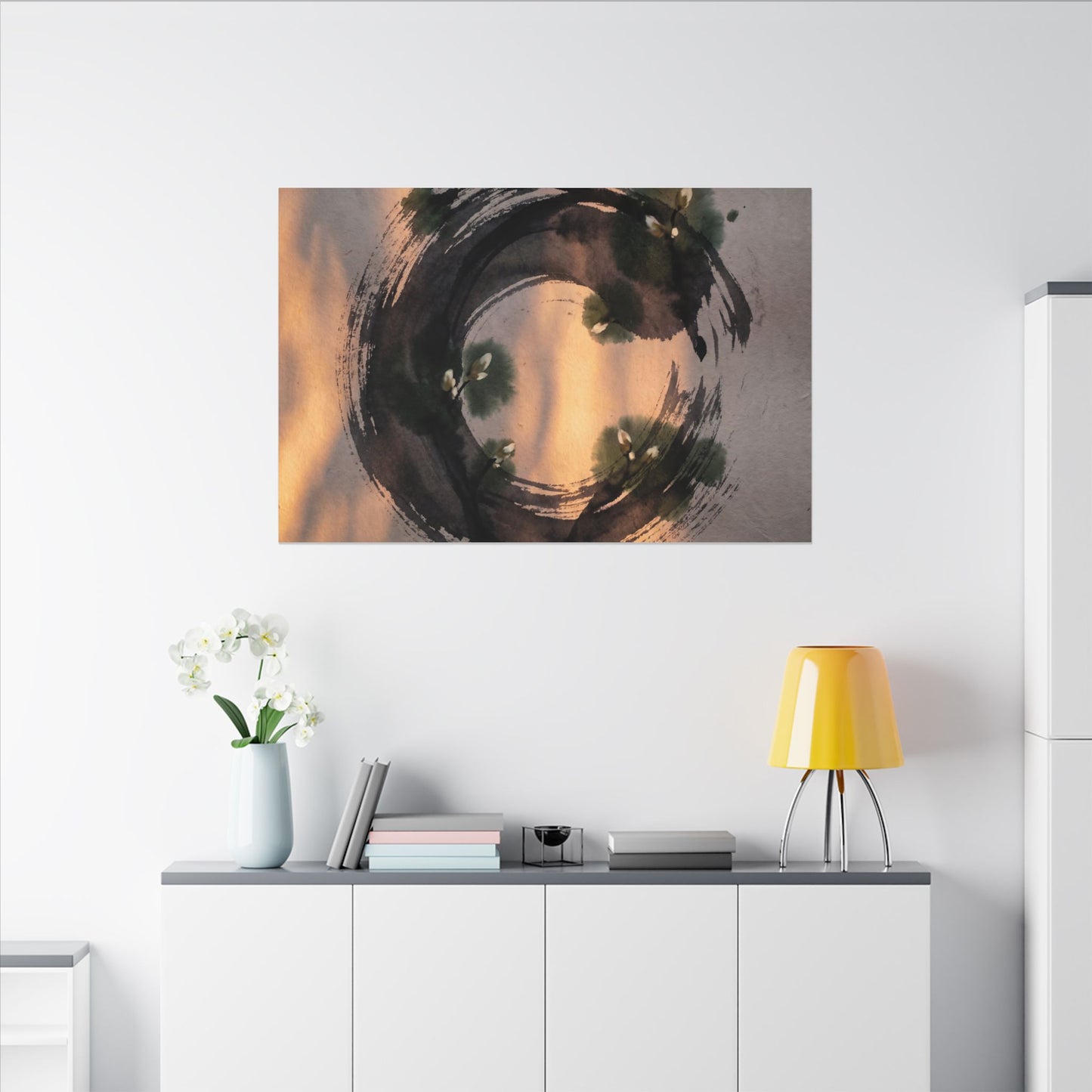 Ink Brushstroke Spring Canvas Art | Dark Japandi Bold Design