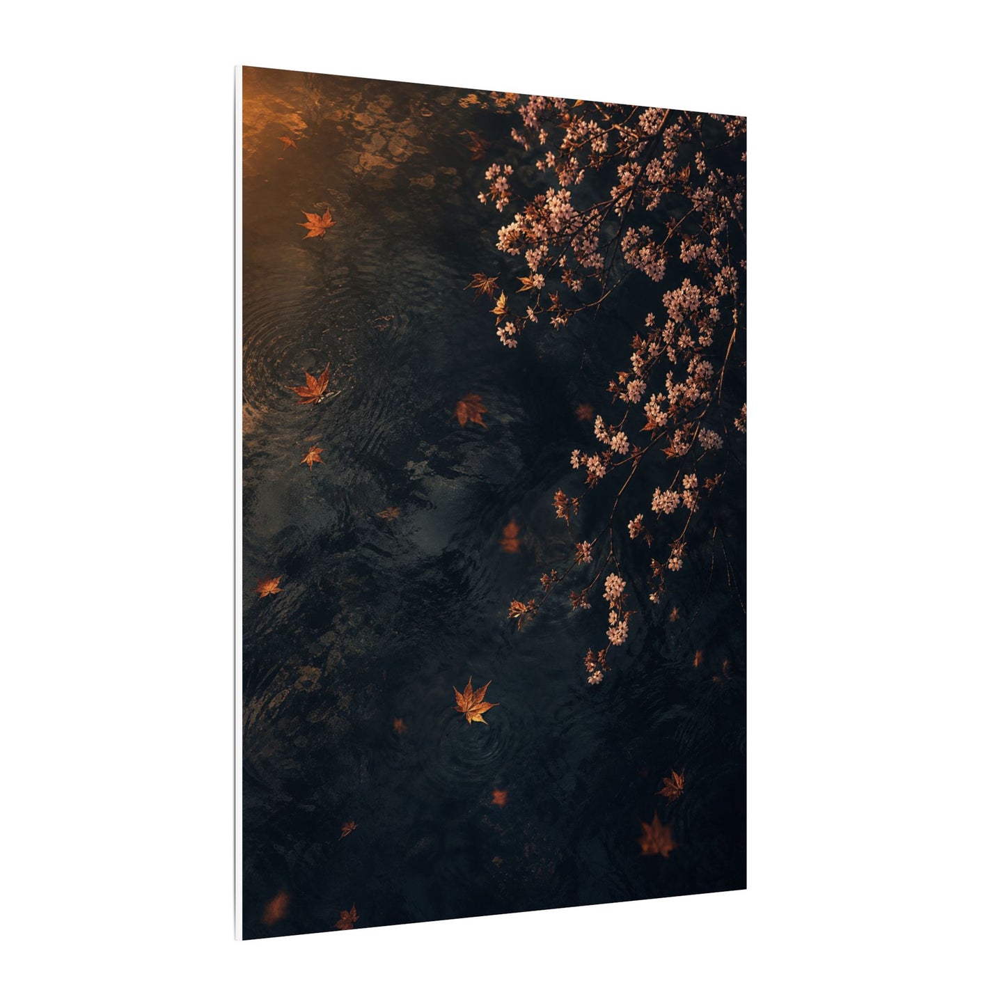 Golden Hour Cherry Blossom Canvas Art - Dark Japandi Kanso