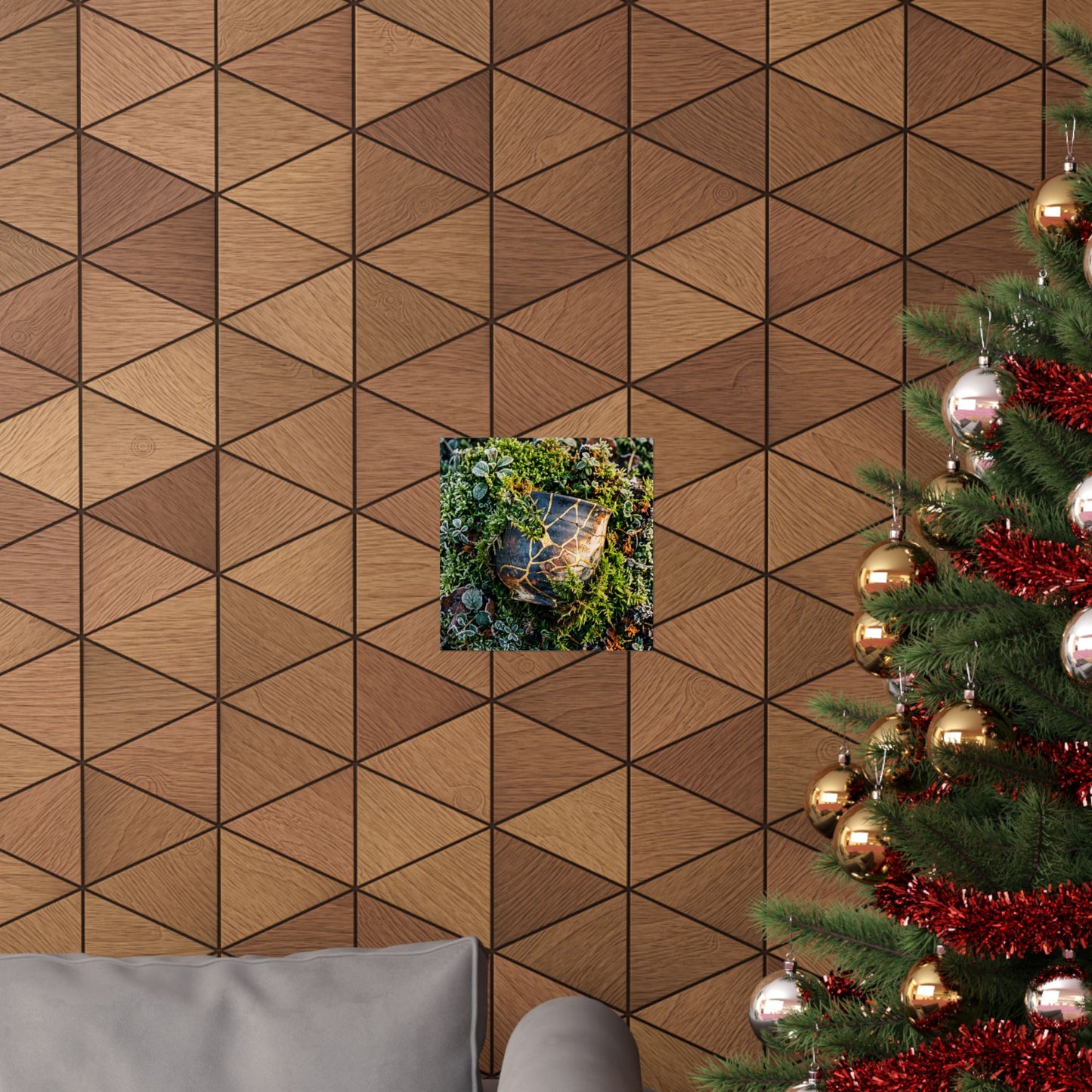 Winter Moss Close Up Gold Repair Wall Art Print | Beautiful Decor