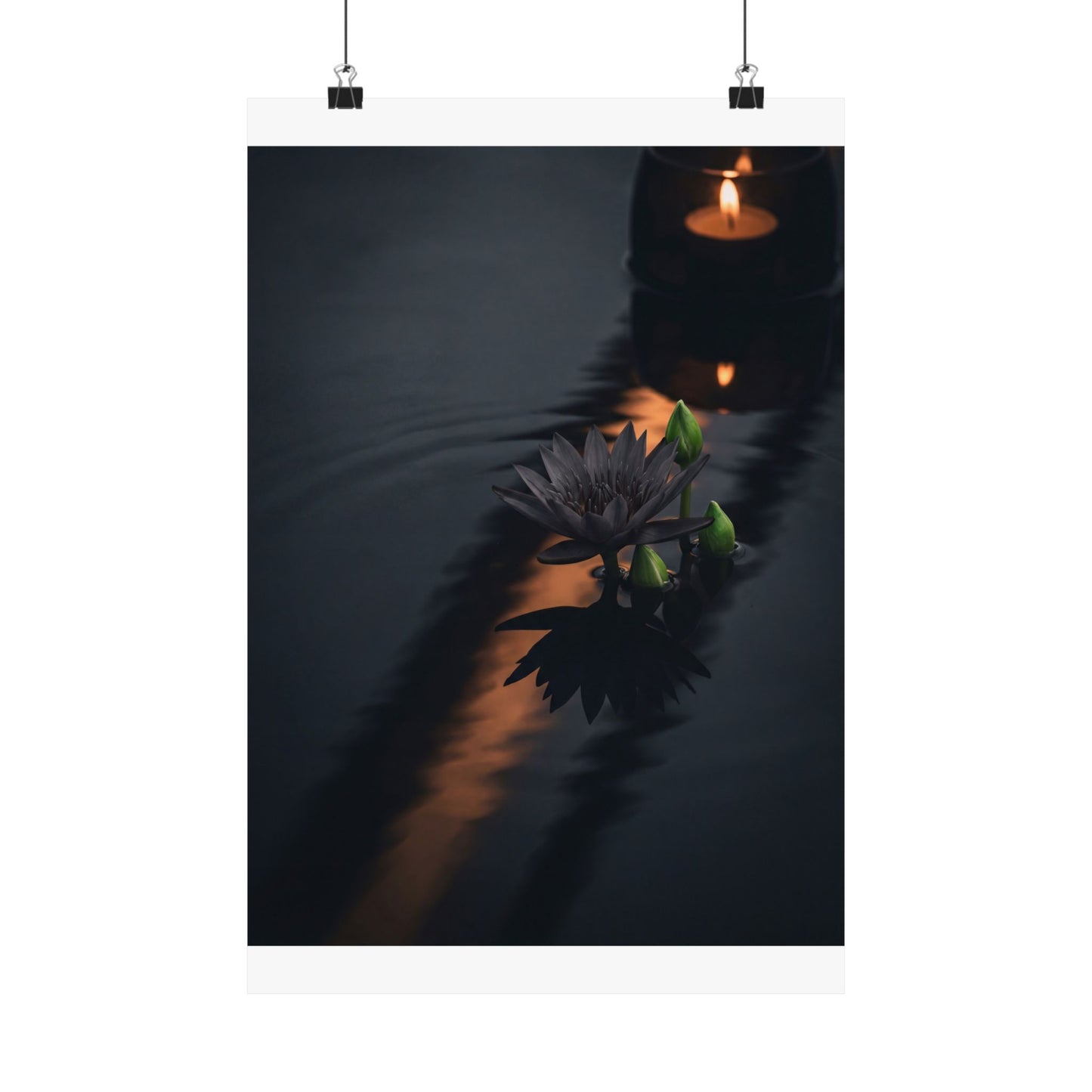 Candlelight Lotus Flower Wall Art Print - Dark Japandi Seijaku