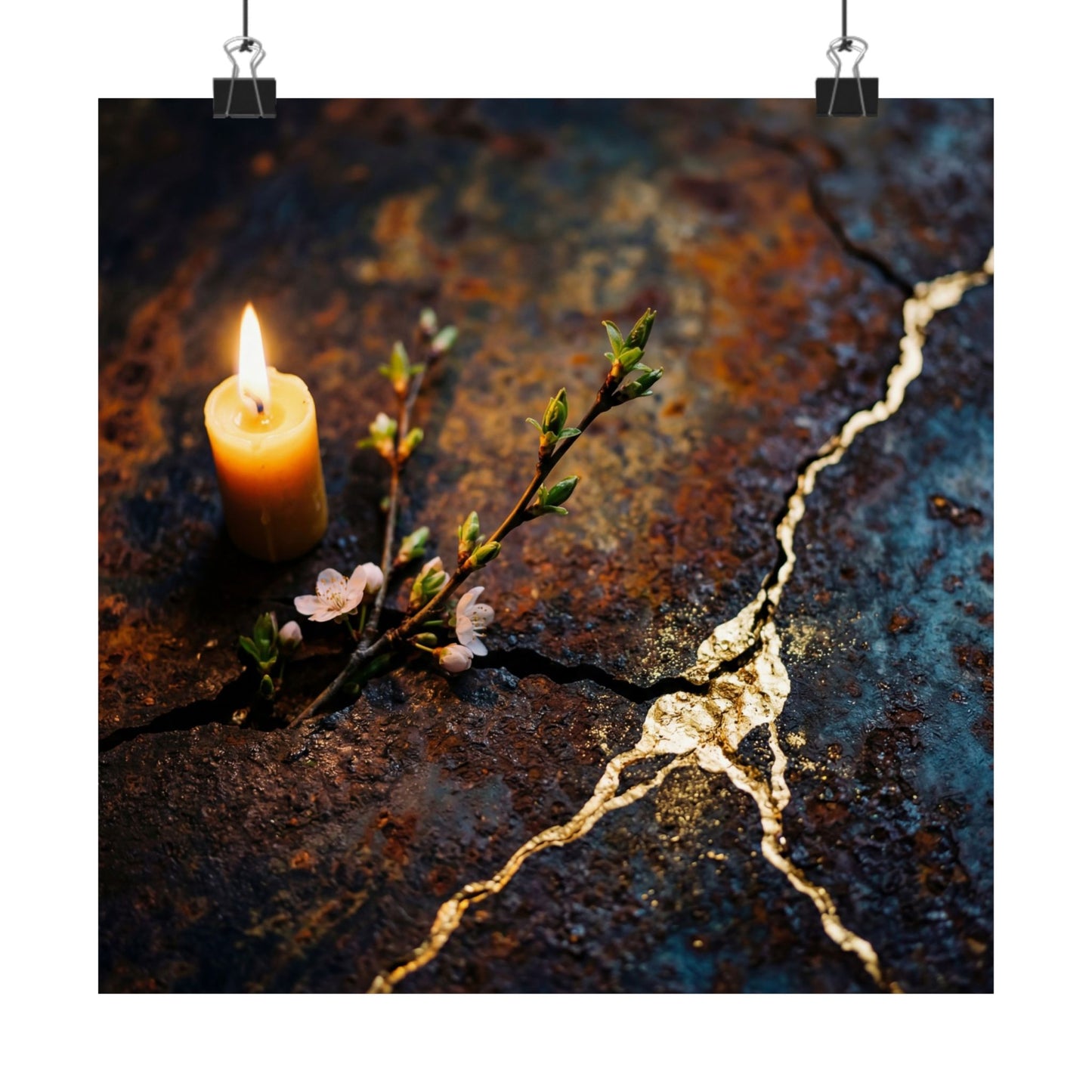 Beautiful Rust Patina Wall Art Print - Gold Repair Kintsugi Art Print