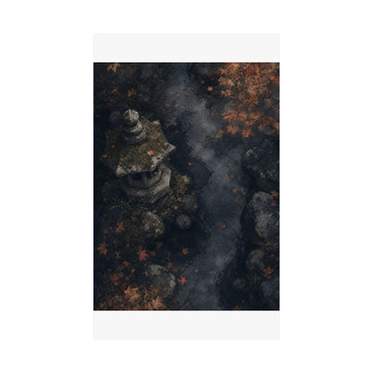 Japandi Stone Lantern in Moonlight | Texture Wall Art Print