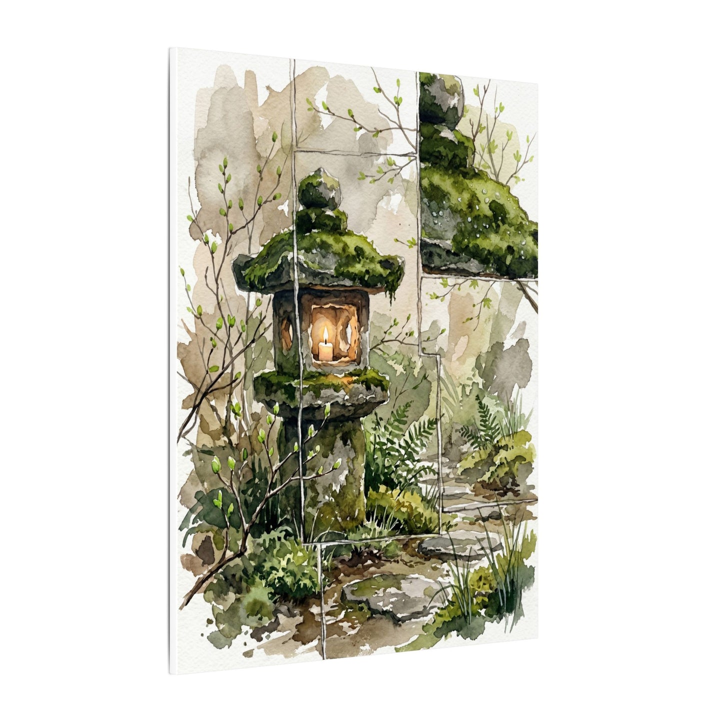 Stone Lantern Watercolor Canvas Art | Elegant Japandi Art