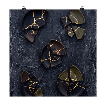 Moody Broken Pottery Wall Art Print - Shadow Zen Dark Japandi