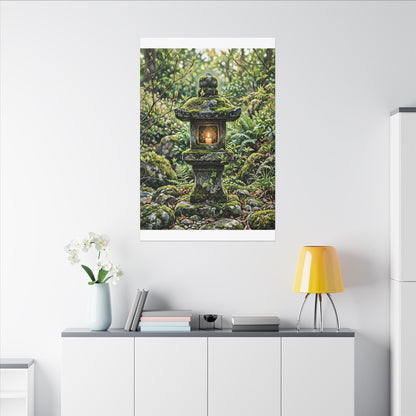Neutral Stone Lantern Canvas Art - Japanese Pattern Japandi