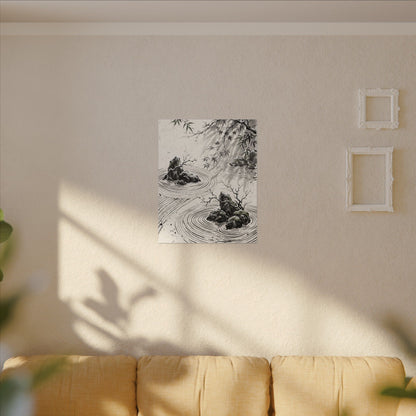 Rock Garden Canvas Art | Winter Zen Sumi E Art