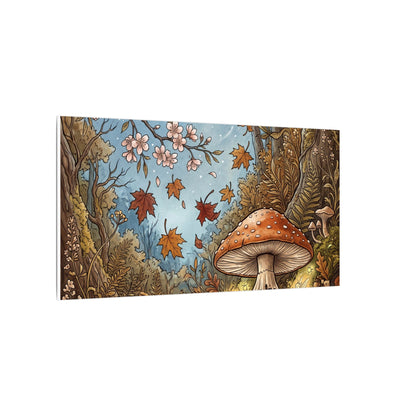 Autumn Cherry Blossom Mushroom Illustration Canvas Art | Enchanting Decor