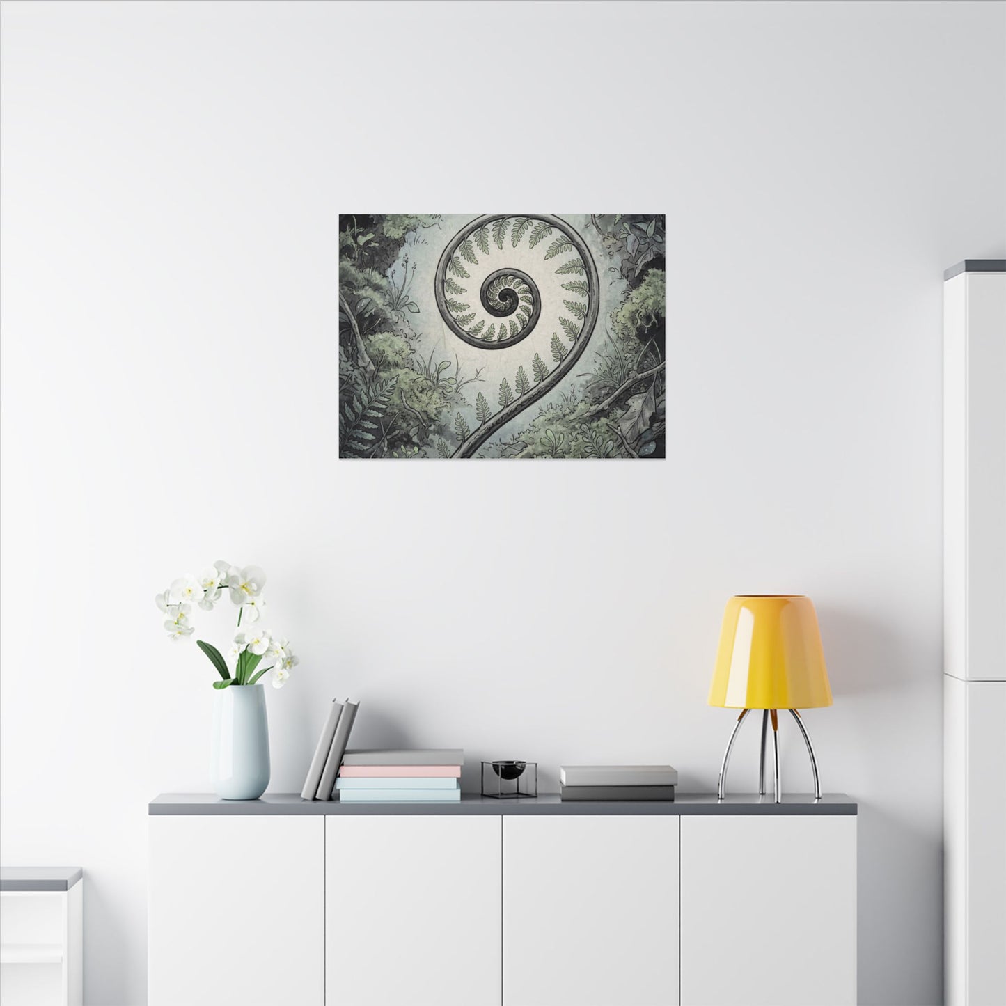 Zen Fern Unfurling in Dawn | Ukiyo E Inspired Canvas Art