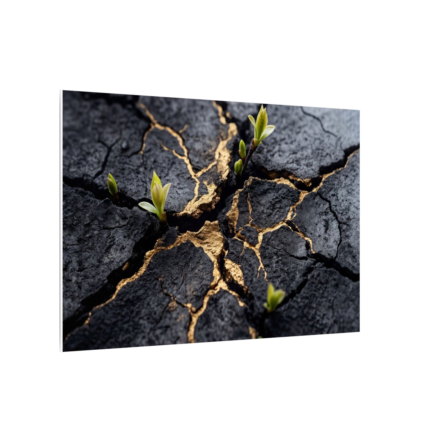 Ma Cracked Earth Canvas Art - Dark Japandi Charcoal Ink