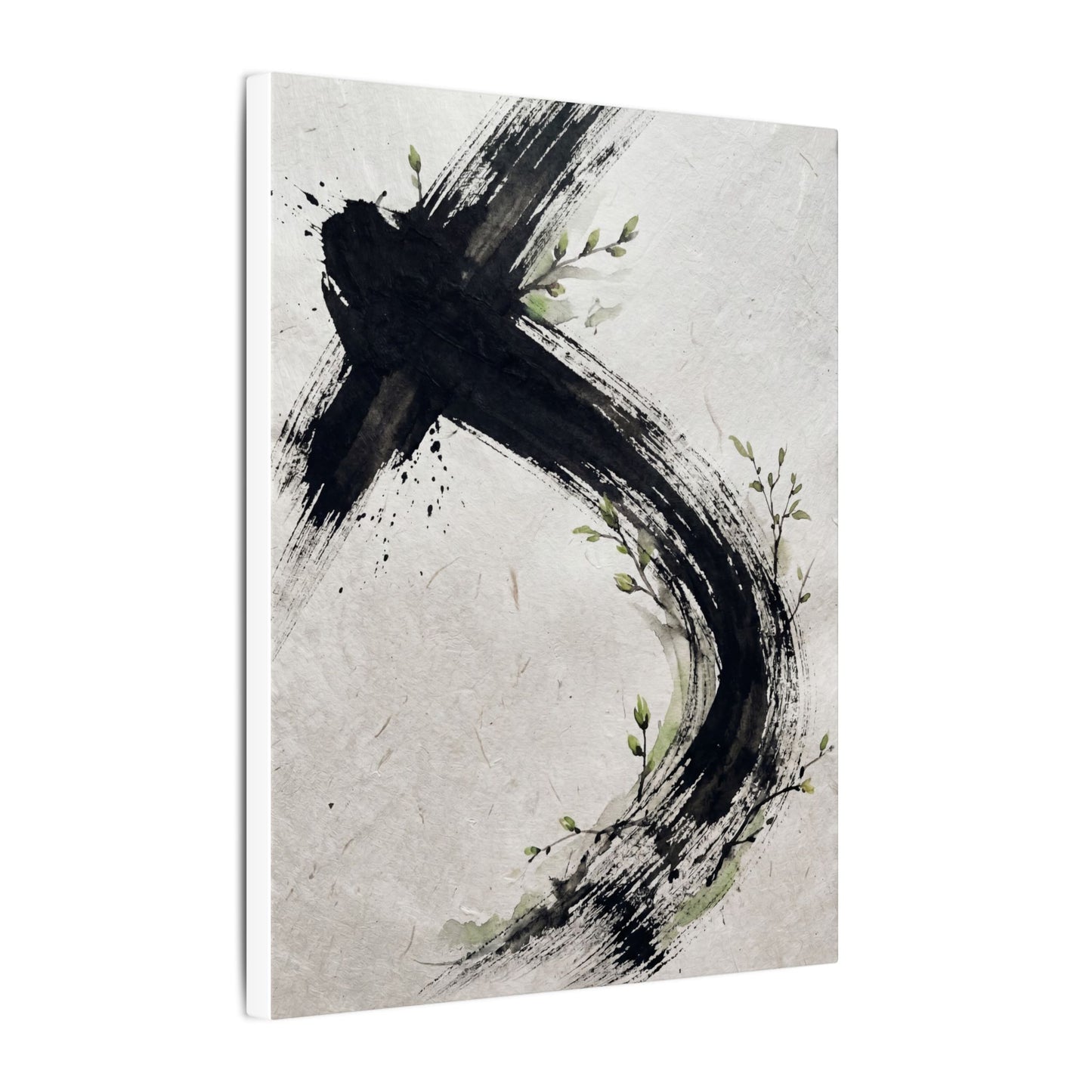 Ink Brushstroke Spring Canvas Art | Dark Japandi Sophisticated Design