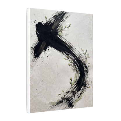 Ink Brushstroke Spring Canvas Art | Dark Japandi Sophisticated Design