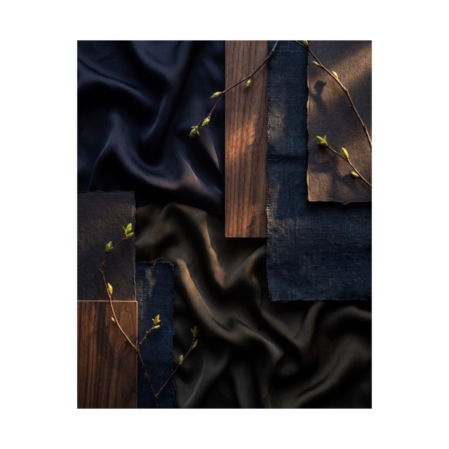 Silk Drape Wall Art Print | Spring Dark Japandi Dark Texture Art