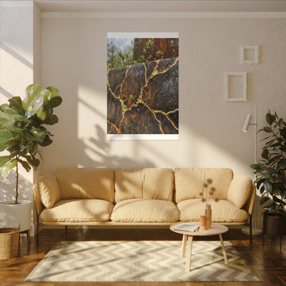 Mono No Aware Rust Patina Canvas Art - Kintsugi Gold Repair