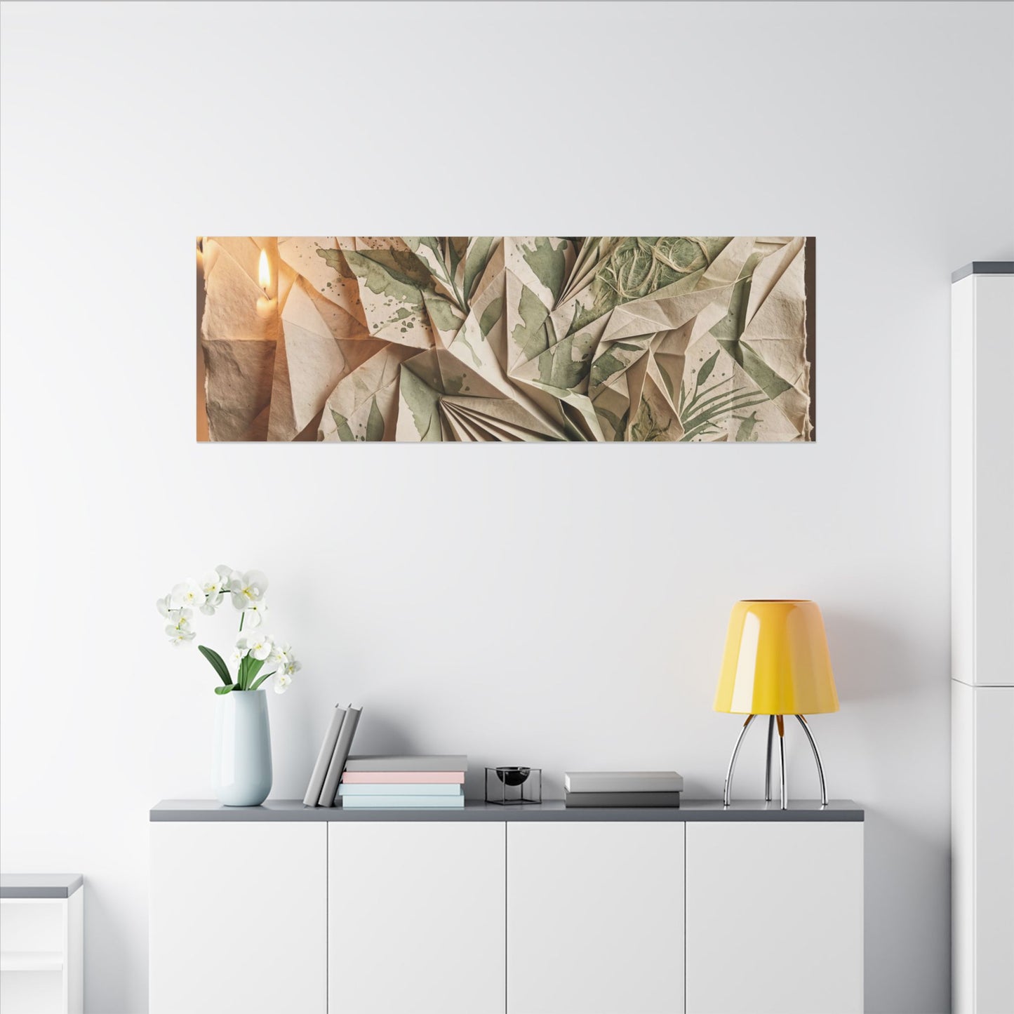 Japandi Paper Fold in Candlelight | Texture Canvas Art