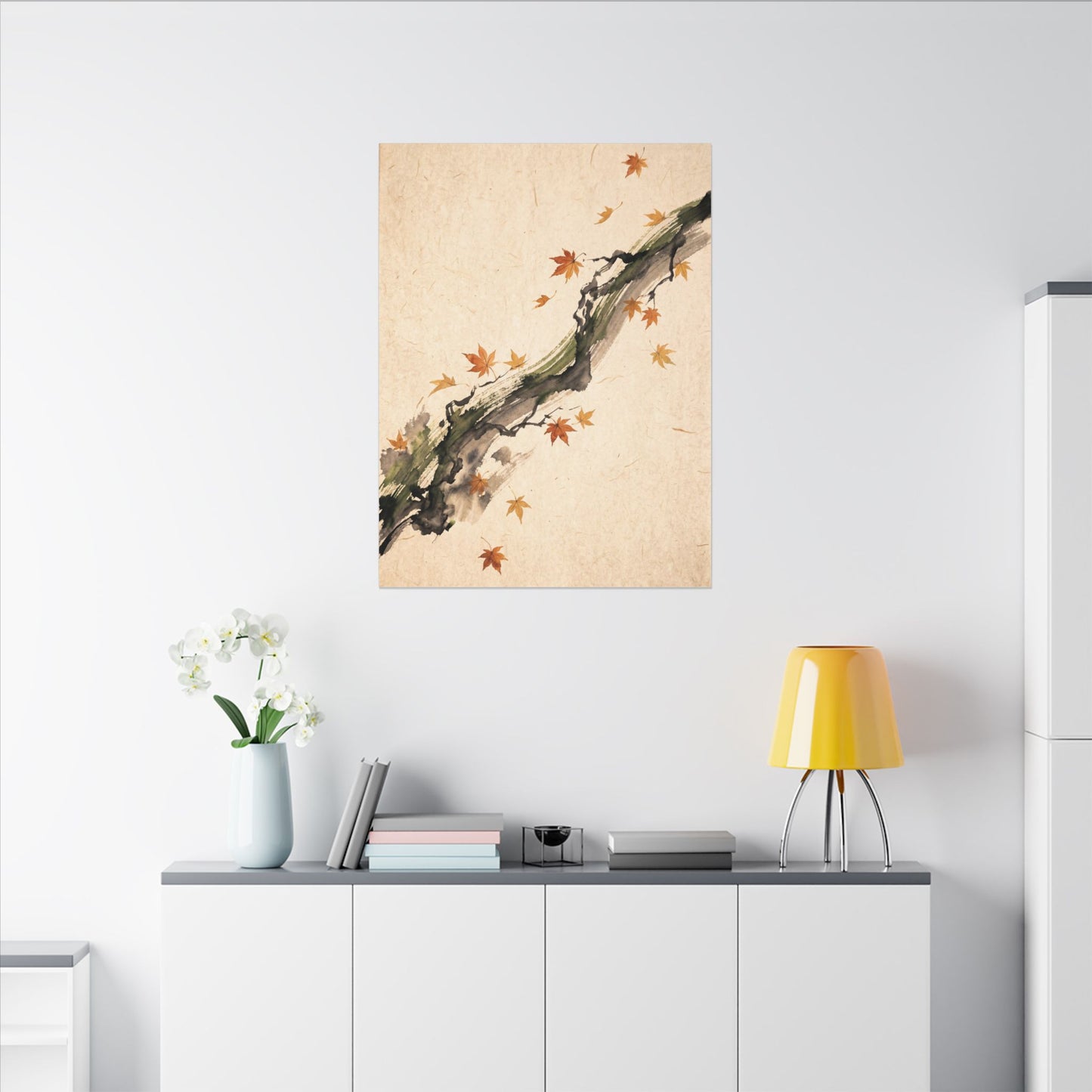 Ink Brushstroke Autumn Canvas Art | Zen Calm Design