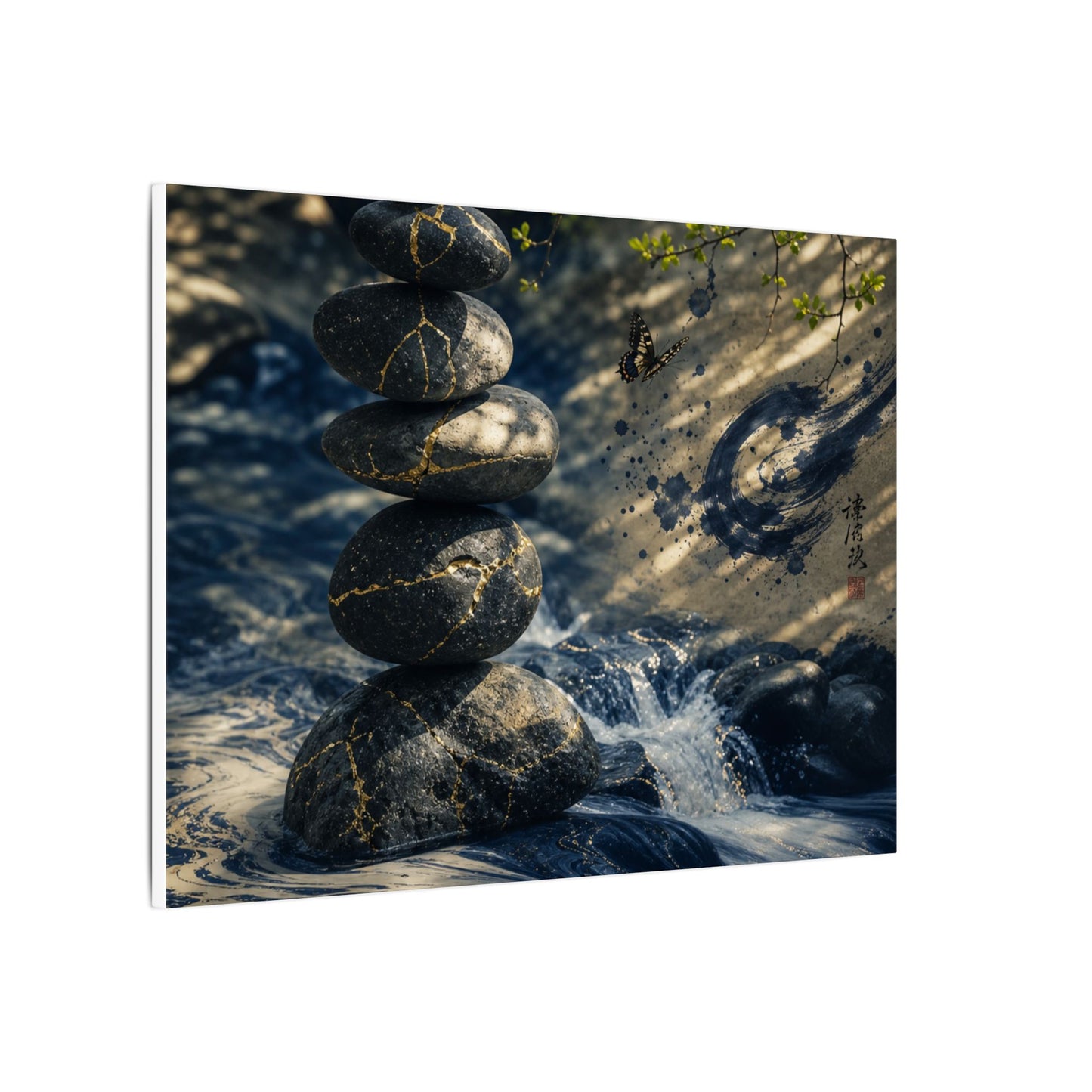 Kintsugi River Stones in Dappled | Broken Beauty Canvas Art
