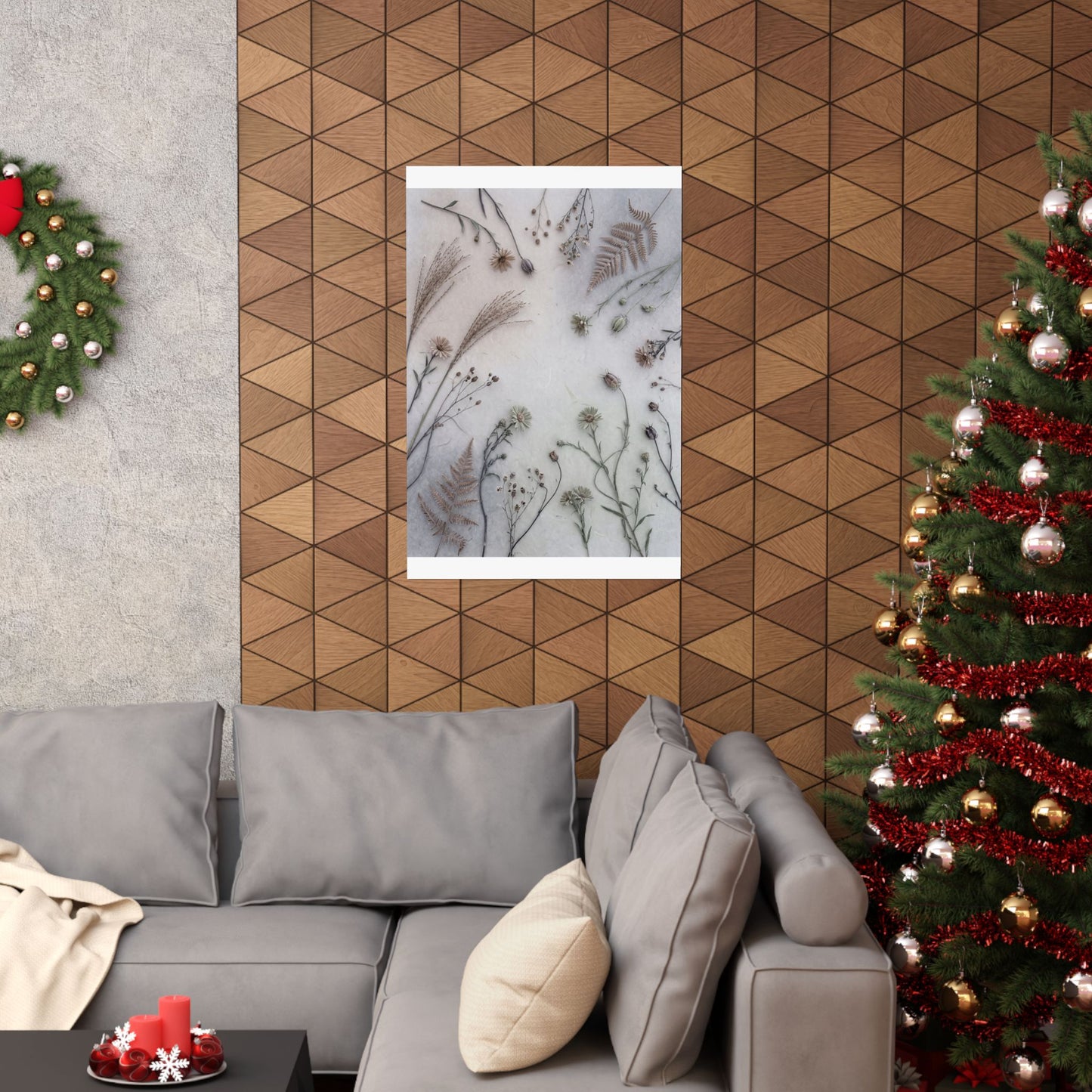 Earthy Dried Flowers Wall Art Print - Japanese Pattern Japandi