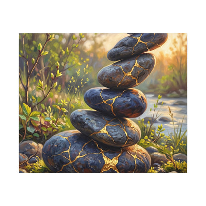 Spring River Stones Gold Repair Canvas Art | Healing Decor