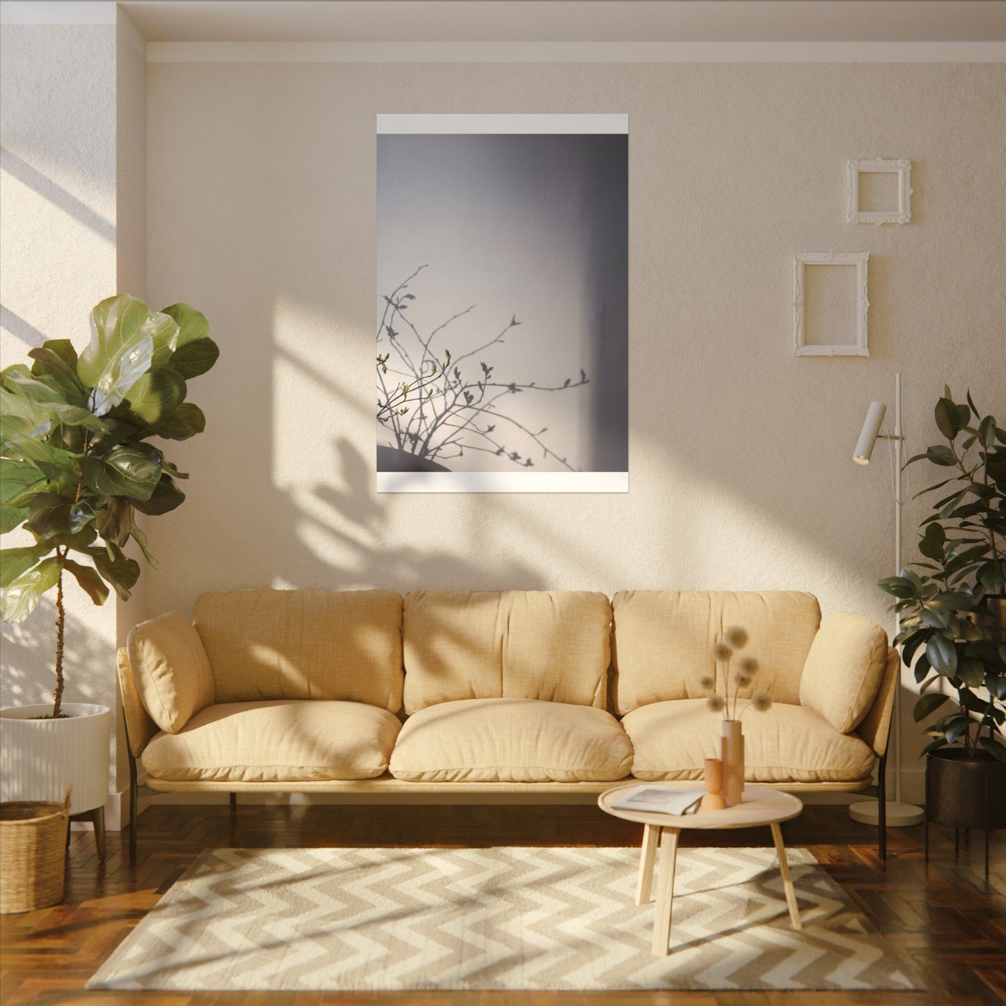 Japandi Shadow Play in Dawn | Japanese Pattern Canvas Art