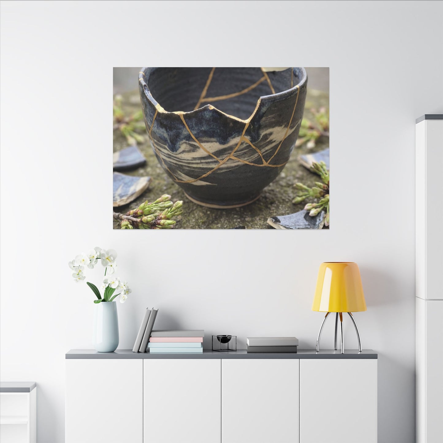 Datsuzoku Ceramic Bowl Canvas Art - Kintsugi Gold Repair