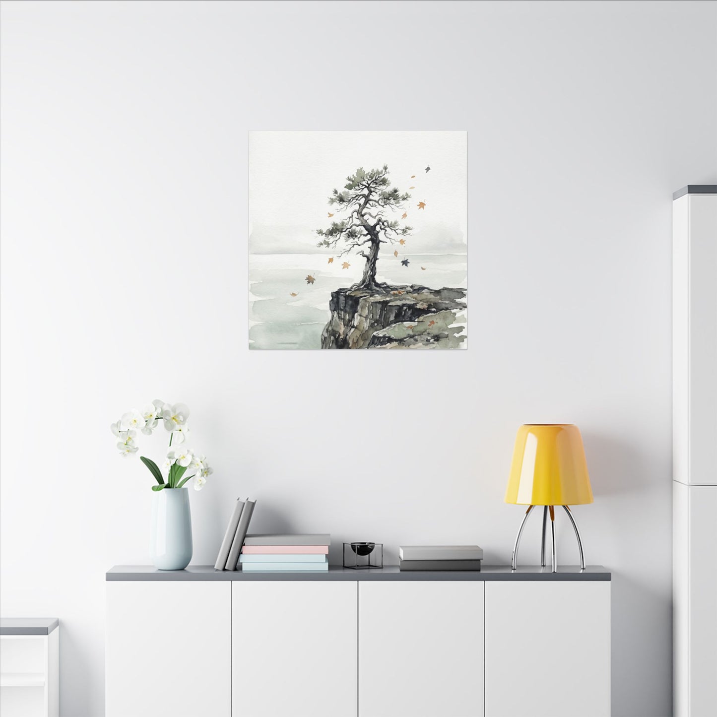 Japandi Pine Tree in Overcast | Watercolor Canvas Art