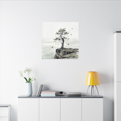 Japandi Pine Tree in Overcast | Watercolor Canvas Art