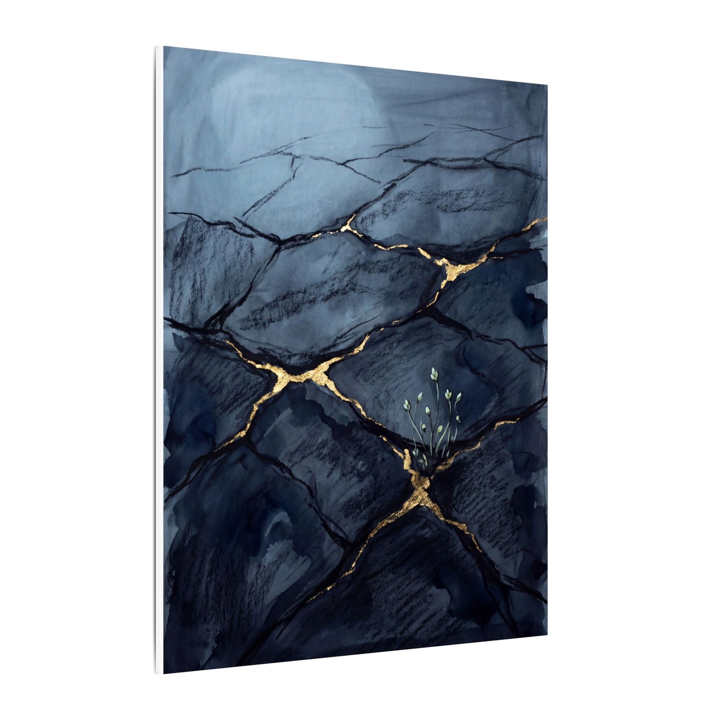 Mono No Aware Cracked Earth Canvas Art - Dark Japandi Charcoal Ink