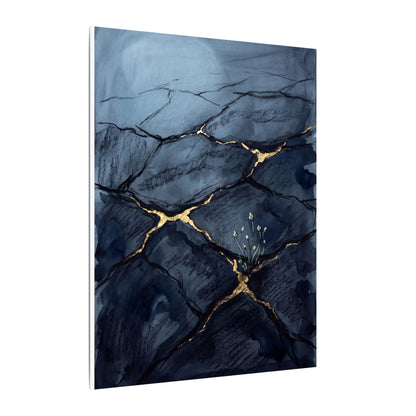 Mono No Aware Cracked Earth Canvas Art - Dark Japandi Charcoal Ink