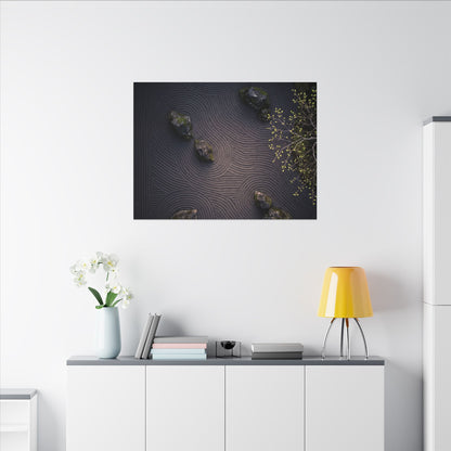 Dark Japandi Rock Garden in Dawn | Shadow Zen Canvas Art