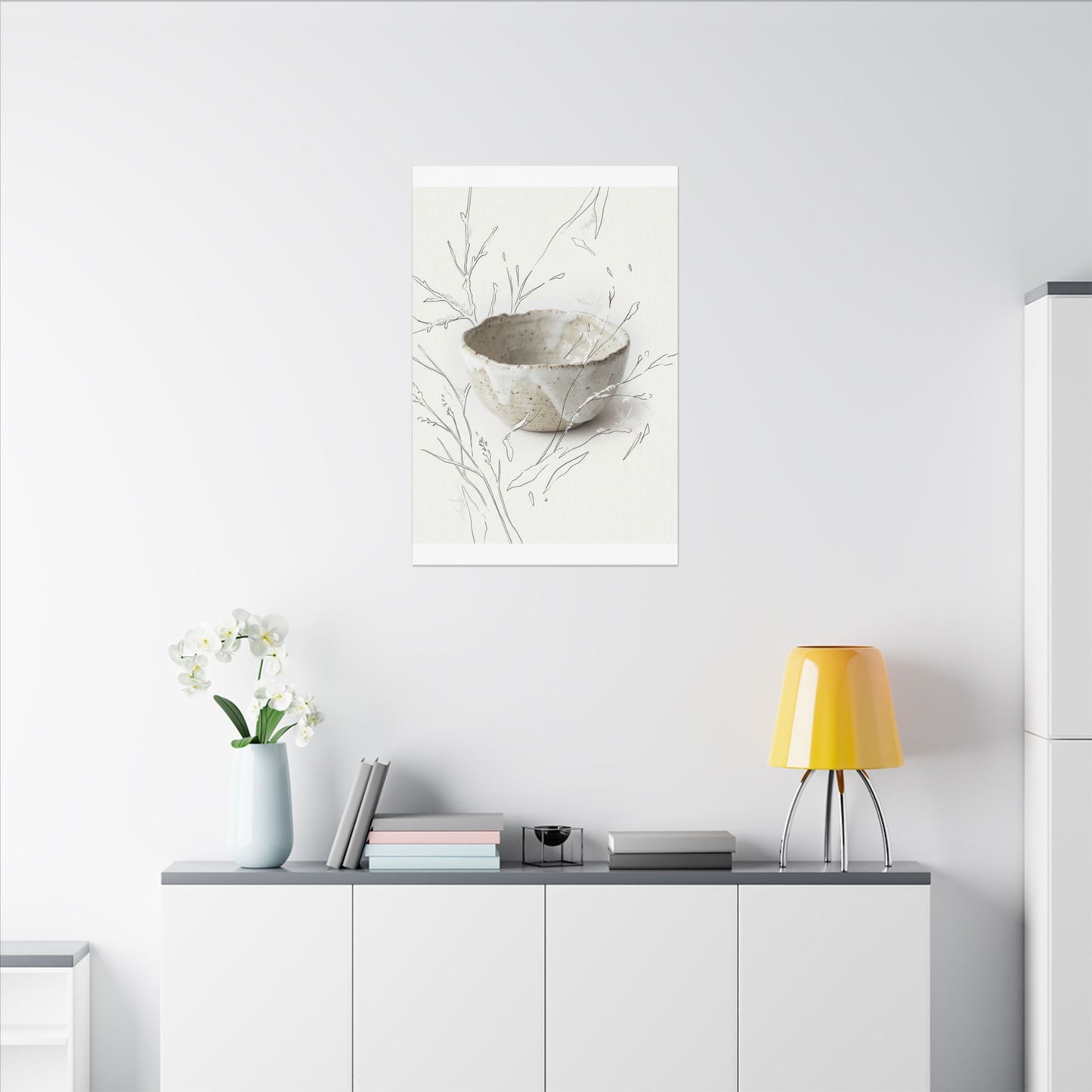 Neutral Ceramic Bowl Canvas Art - Minimal Line Japandi