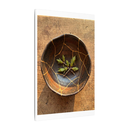 Ceramic Bowl Gold Repair Canvas Art | Resilient Kintsugi Art