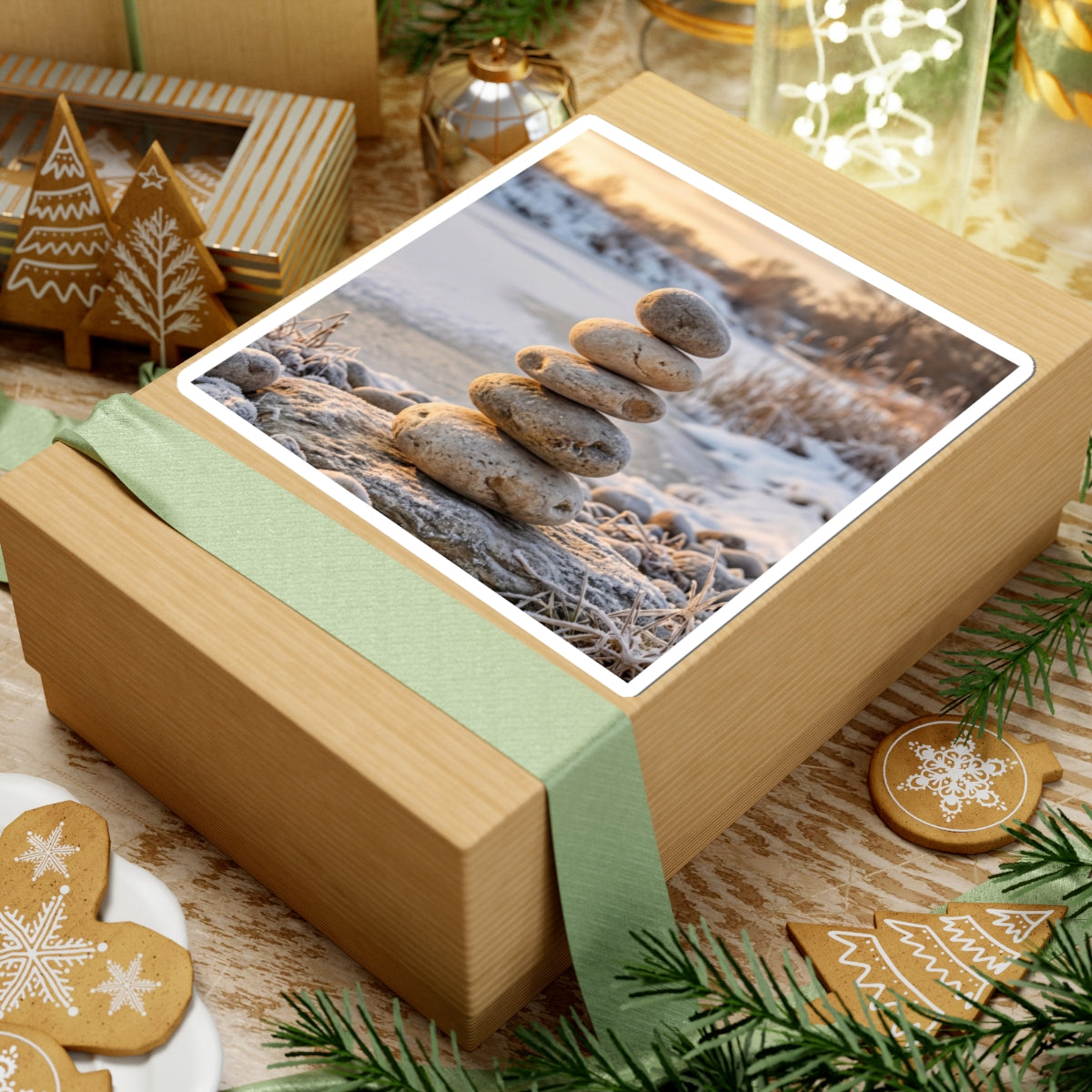 River Stones Winter Sticker | Japandi Cozy Design