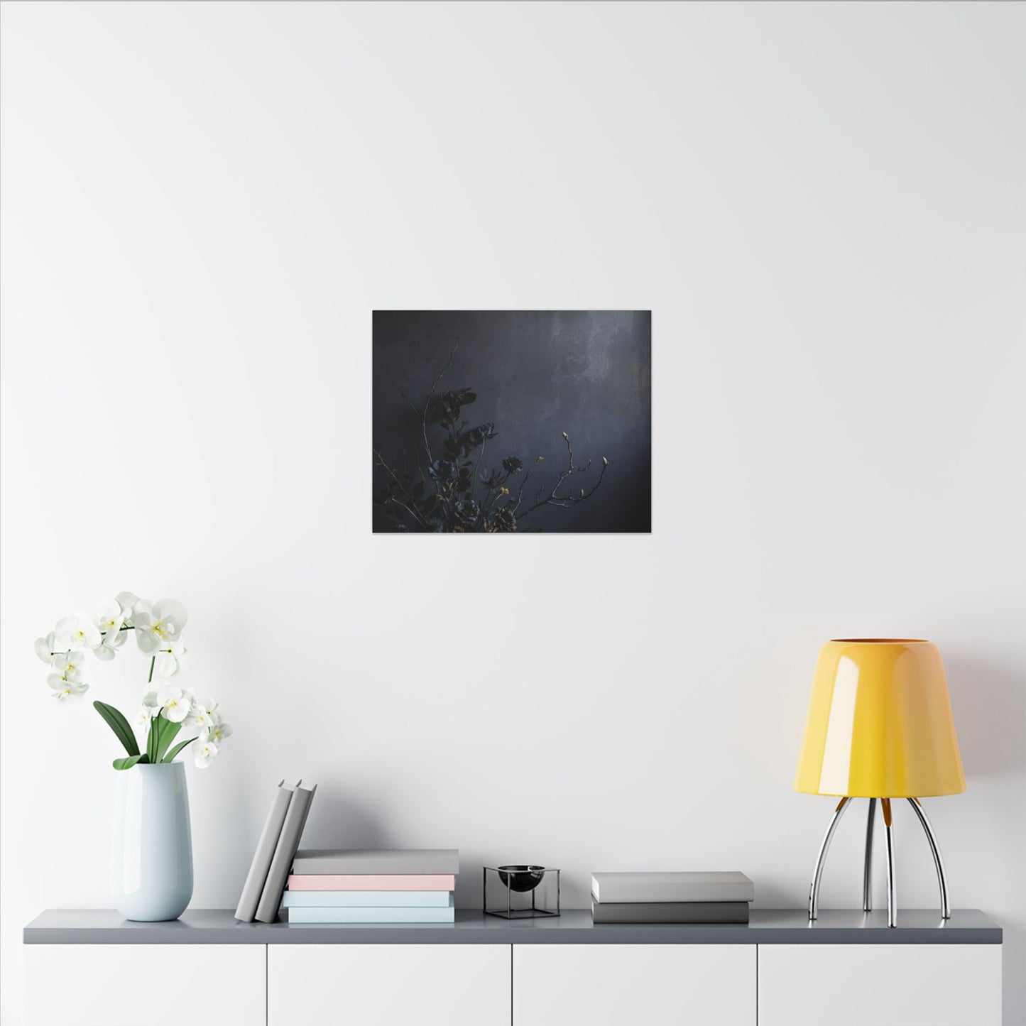 Dried Flowers Spring Canvas Art | Dark Japandi Moody Design