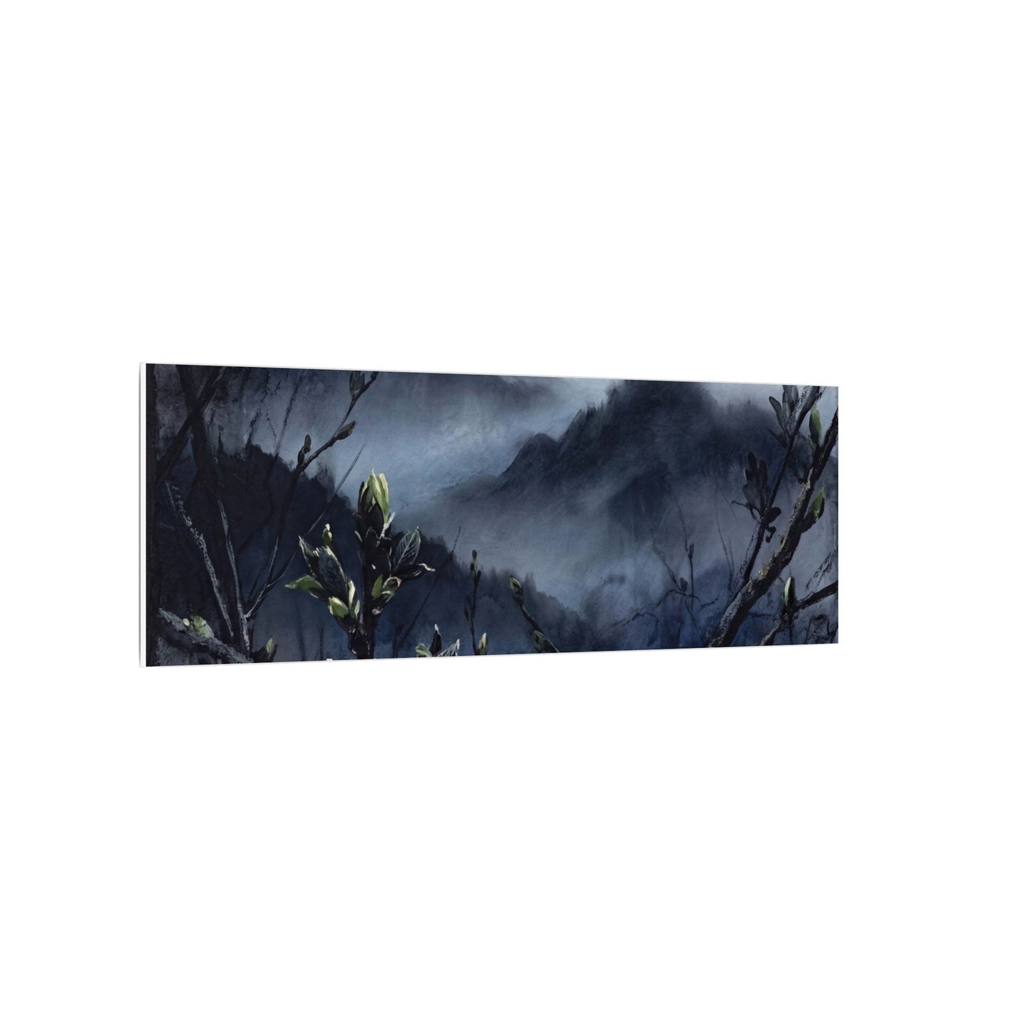 Mountain Mist Spring Canvas Art | Dark Japandi Atmospheric Design