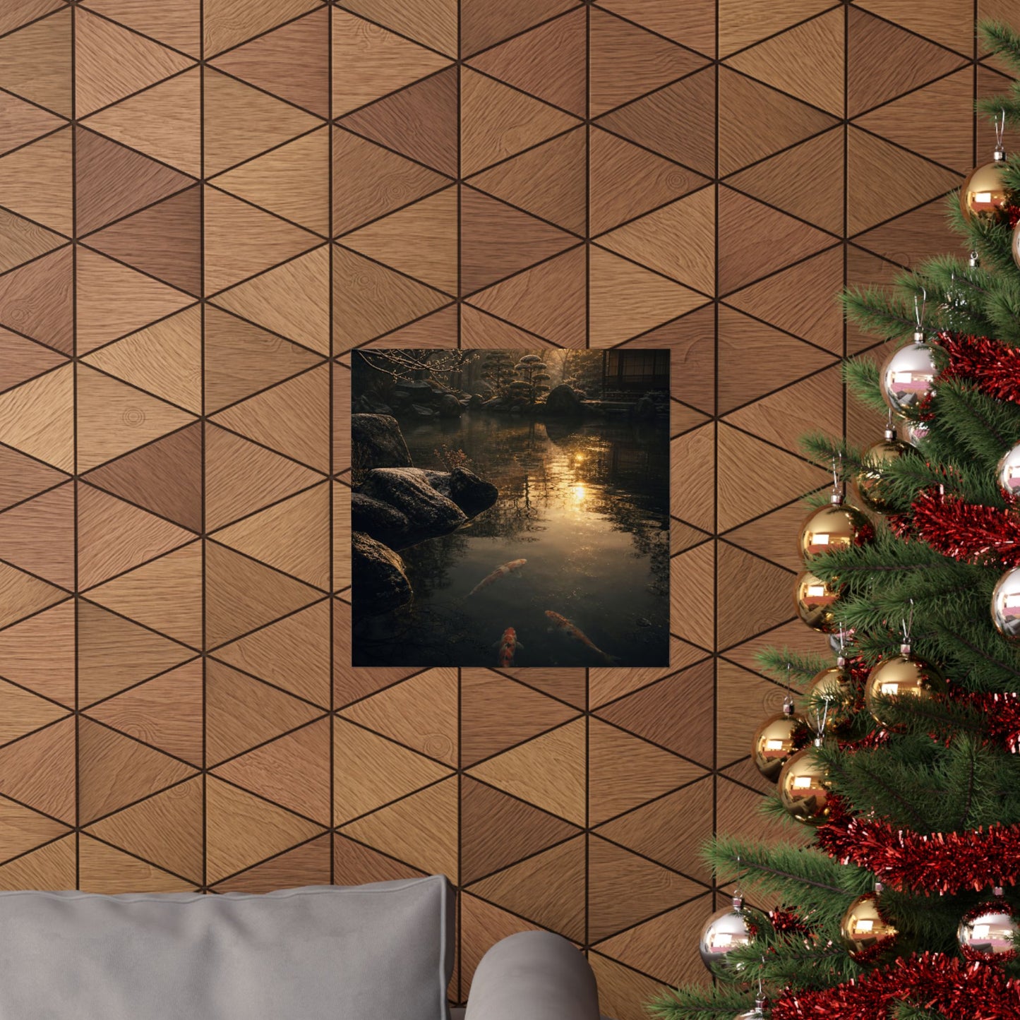 Dark Japandi Koi Pond in Golden Hour | Shadow Zen Wall Art Print