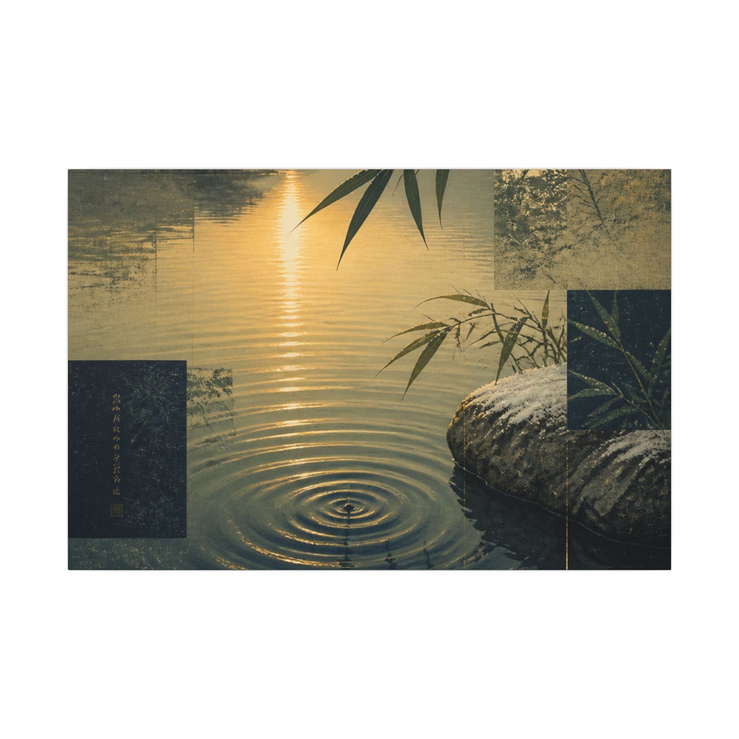 Zen Water Ripple in Golden Hour | Ukiyo E Inspired Canvas Art
