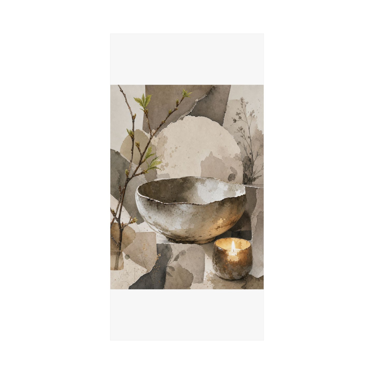 Candlelight Ceramic Bowl Wall Art Print - Japandi Fukinsei