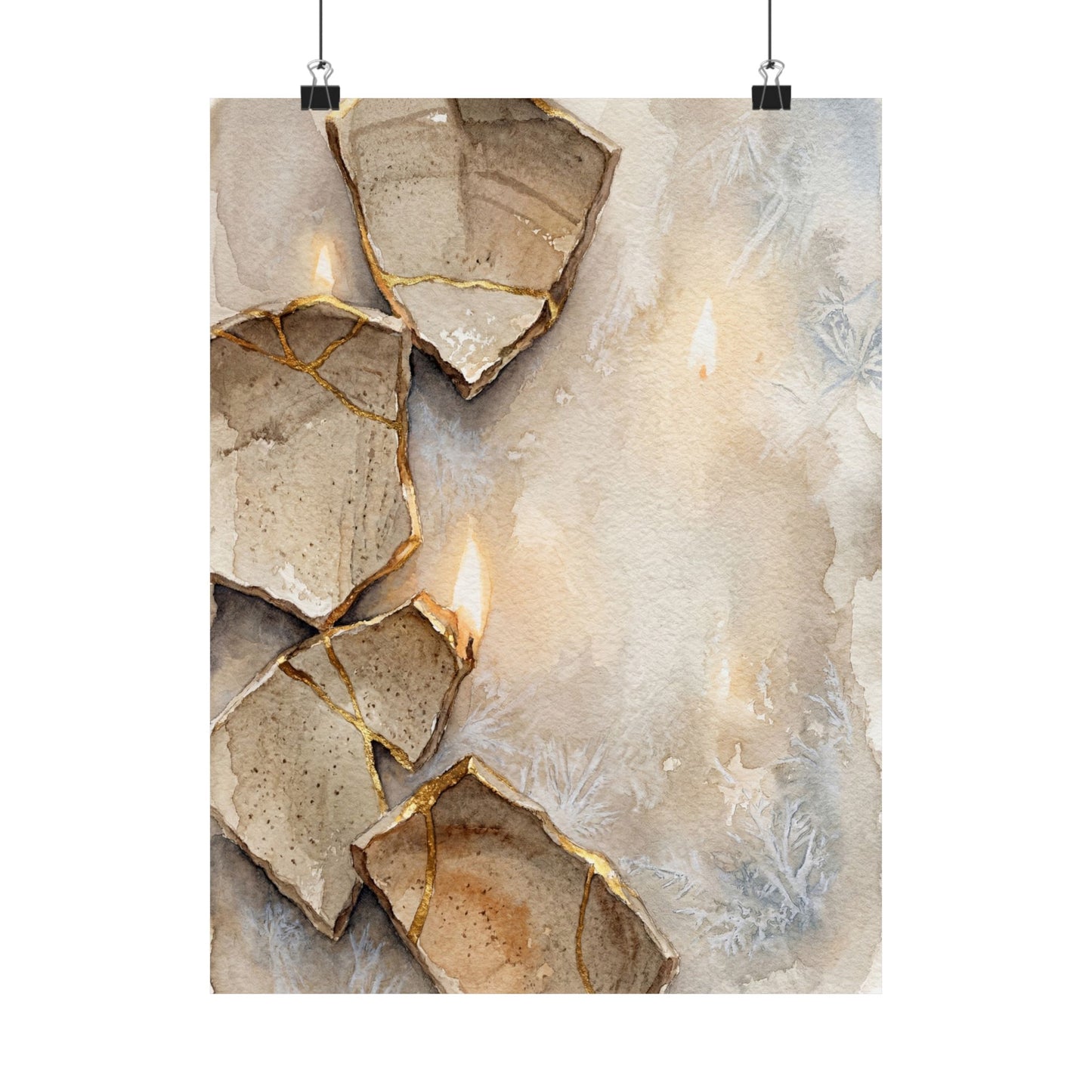 Winter Broken Pottery Watercolor Wall Art Print | Neutral Decor Art Print