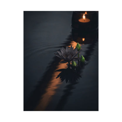 Candlelight Lotus Flower Wall Art Print - Dark Japandi Seijaku