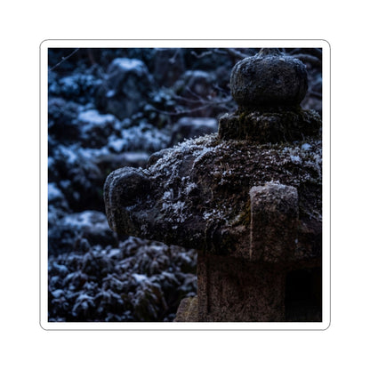 Dark Japandi Stone Lantern in Moonlight | Shadow Zen Sticker Art Print