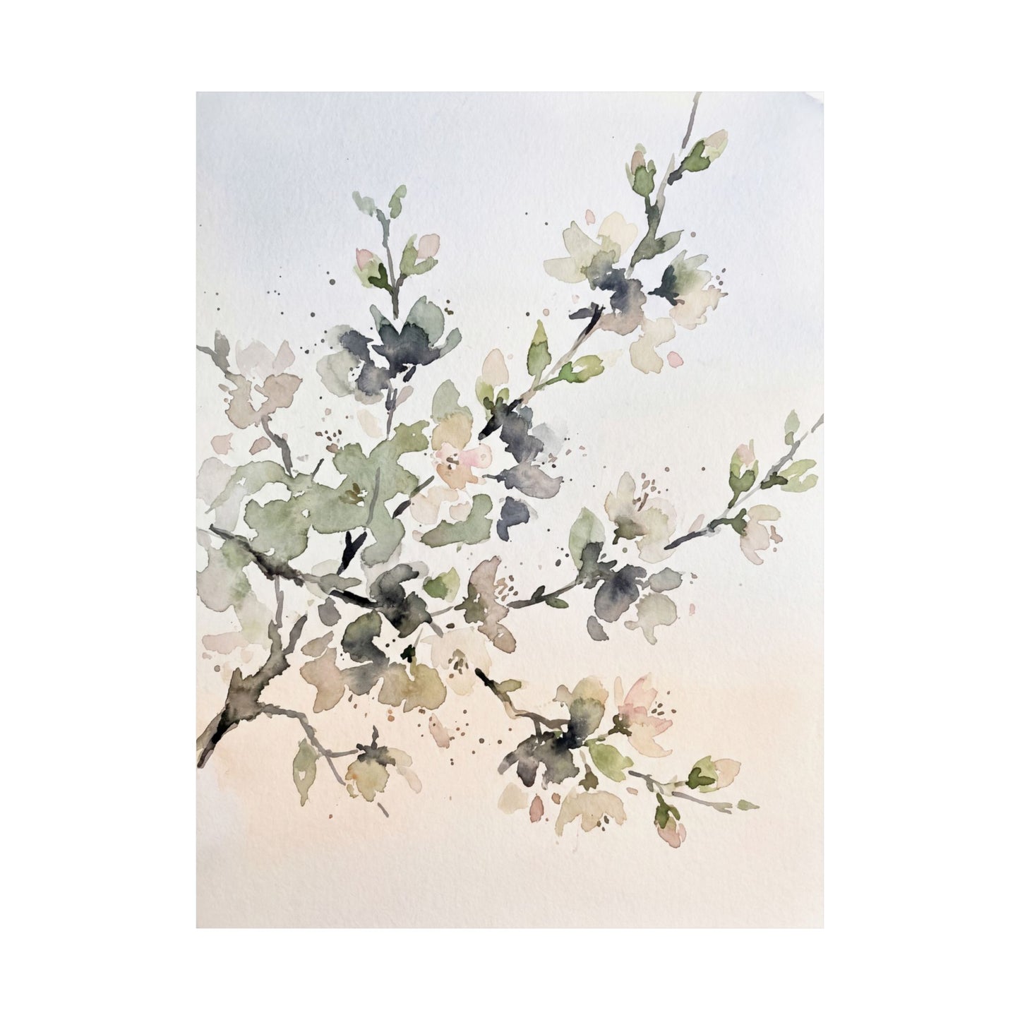 Spring Cherry Blossom Watercolor Wall Art Print | Warm Decor