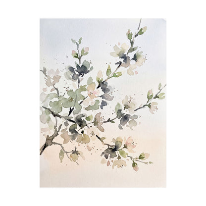 Spring Cherry Blossom Watercolor Wall Art Print | Warm Decor