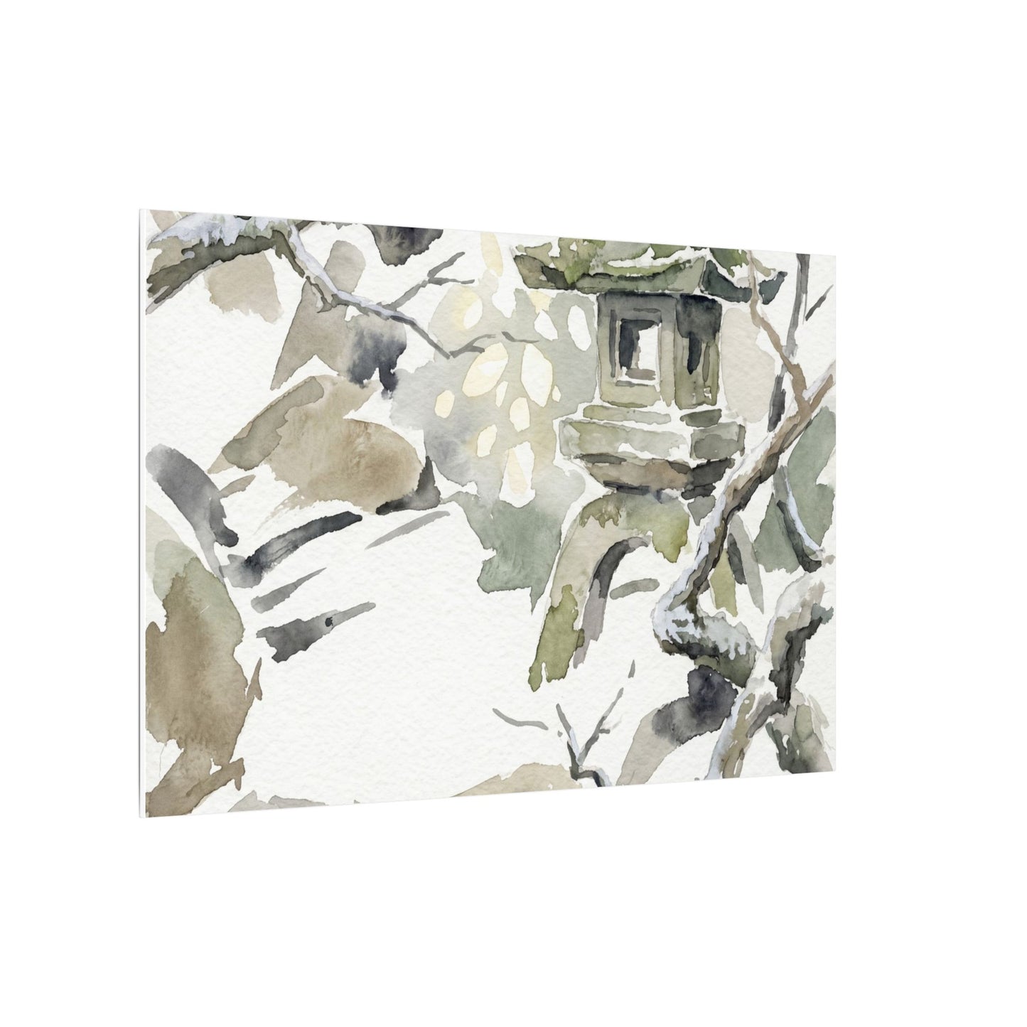 Elegant Stone Lantern Canvas Art - Watercolor Japandi