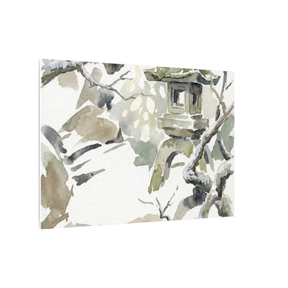 Elegant Stone Lantern Canvas Art - Watercolor Japandi