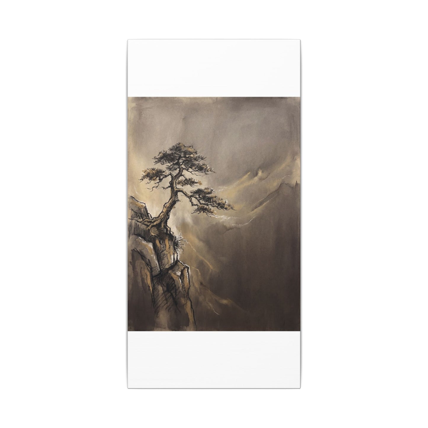 Pine Tree Charcoal Ink Canvas Art | Luxurious Dark Japandi Art