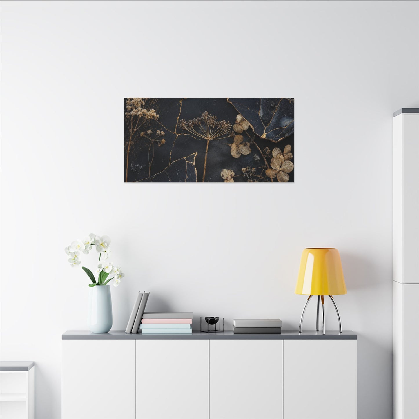 Philosophical Dried Flowers Canvas Art - Broken Beauty Kintsugi