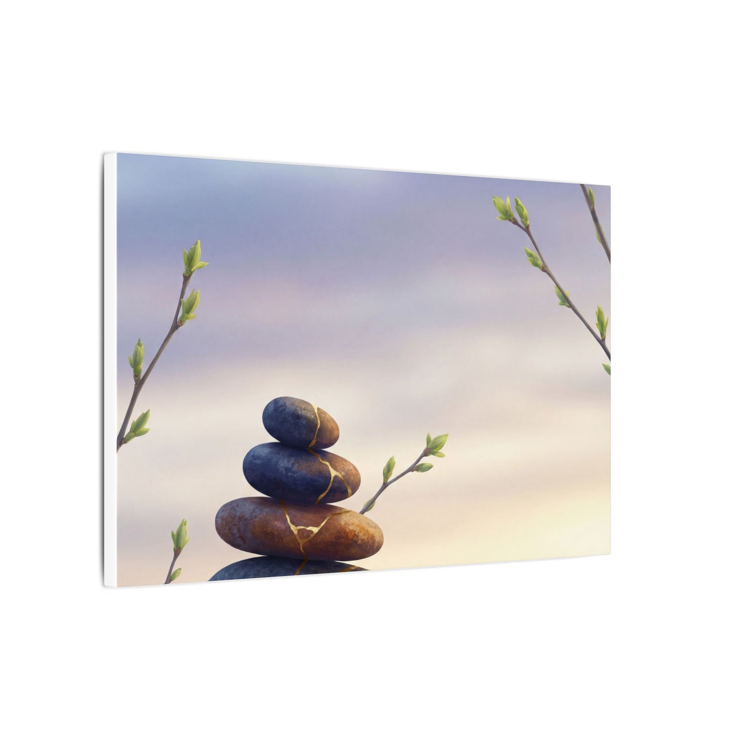 Spring River Stones Gold Vein Canvas Art | Philosophical Decor