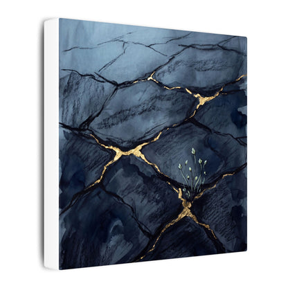 Mono No Aware Cracked Earth Canvas Art - Dark Japandi Charcoal Ink
